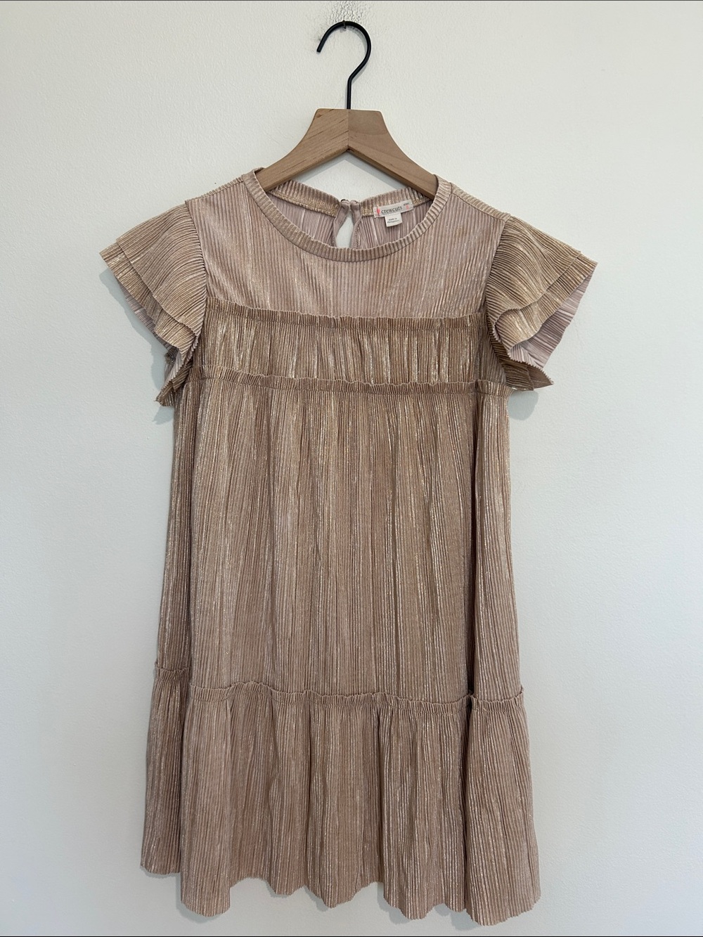 J. Crew Crewcuts Girls' Shimmery Gold Pleated Party Dress Size 8 EUC